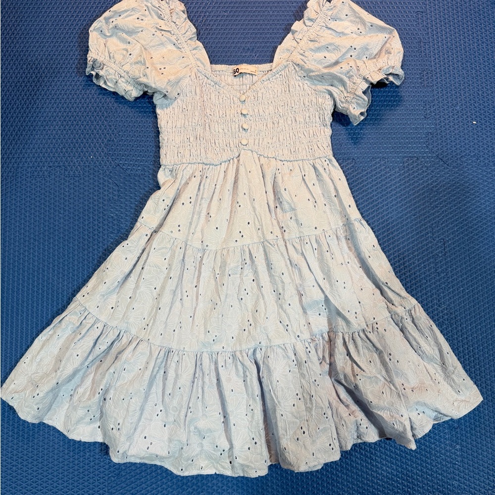 SO Light Blue Dress with Puff Sleeves